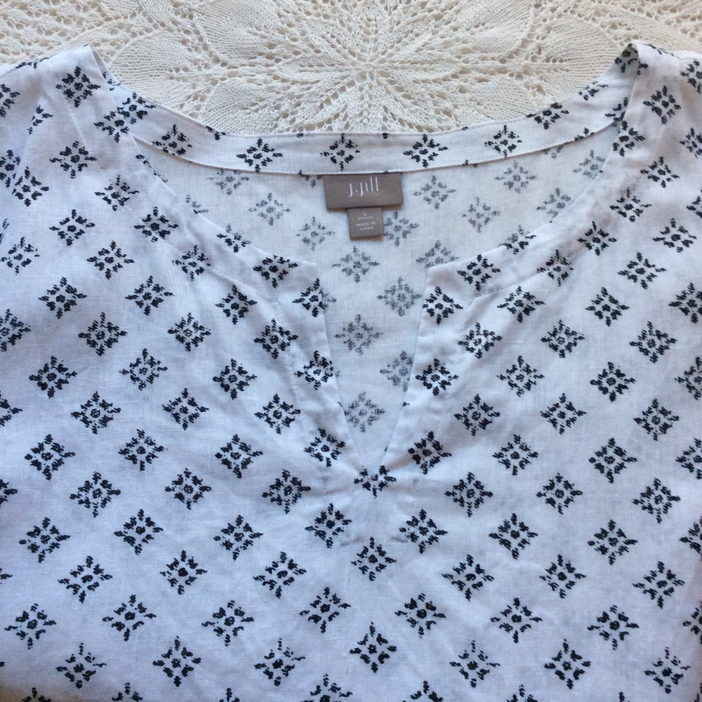 J.Jill linen tunic ⭐️ woodblock print ⭐️ black & white geometric ⭐️ LP - Picture 2 of 7